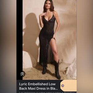 Lyrics embellished low back Maxi Dress in black